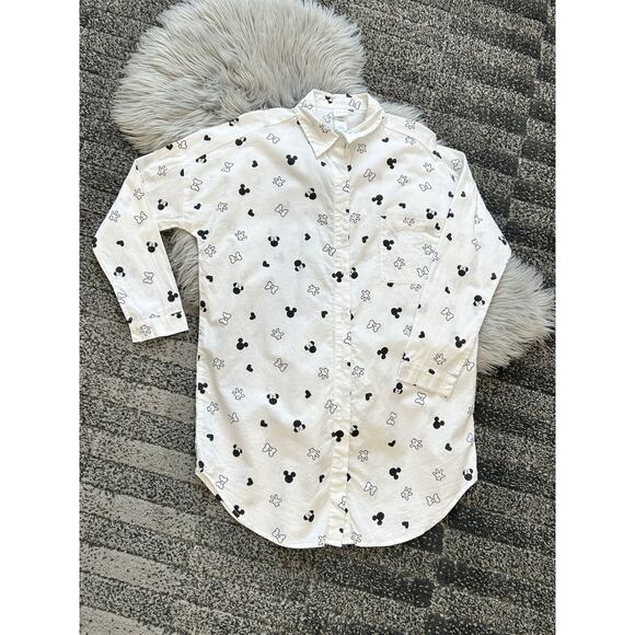 Disney Minnie & Mickey Mouse Medium White Button Down Sleep Shirt Dress - Picture 3 of 4